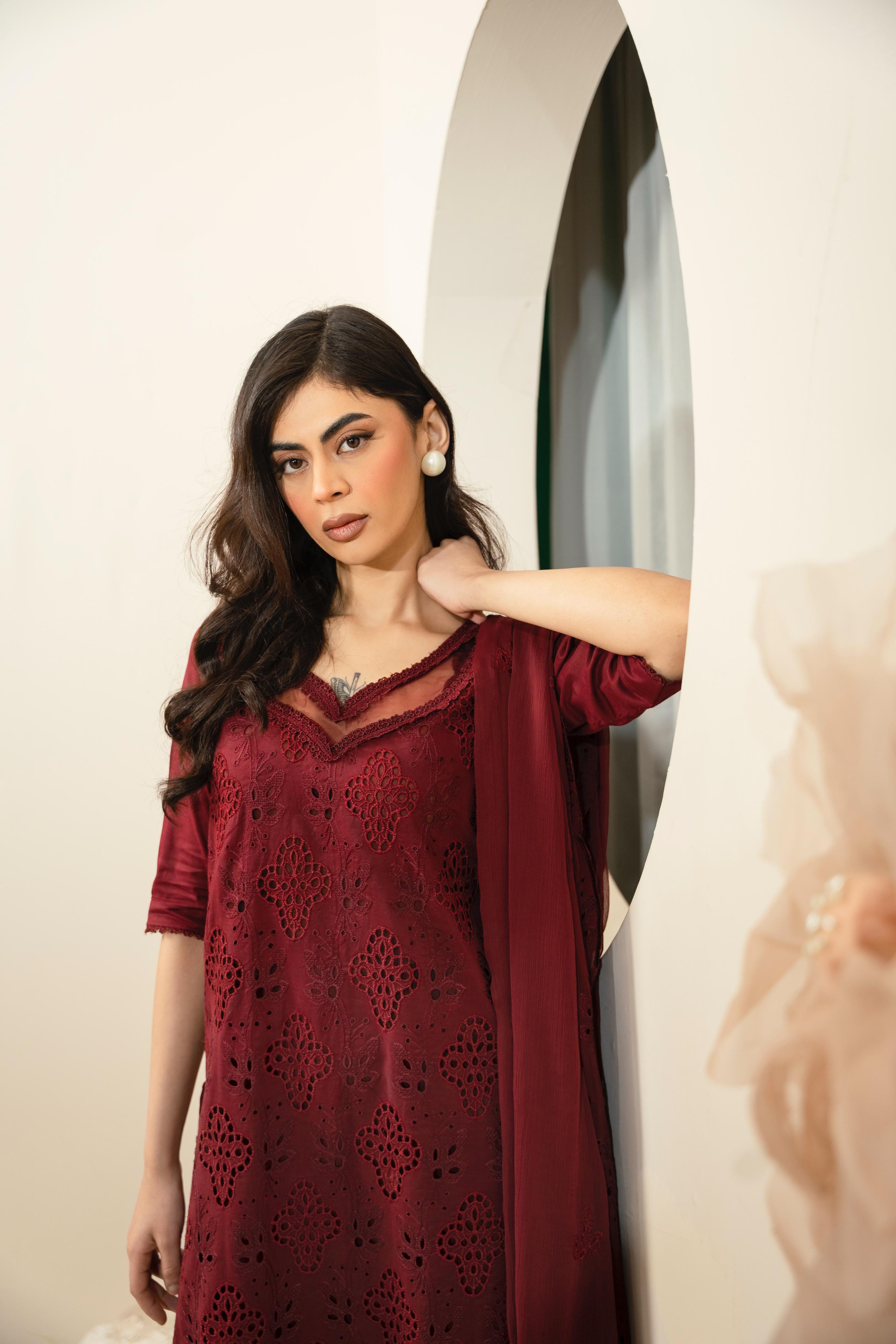 Maroon Charm  3PC Stitched