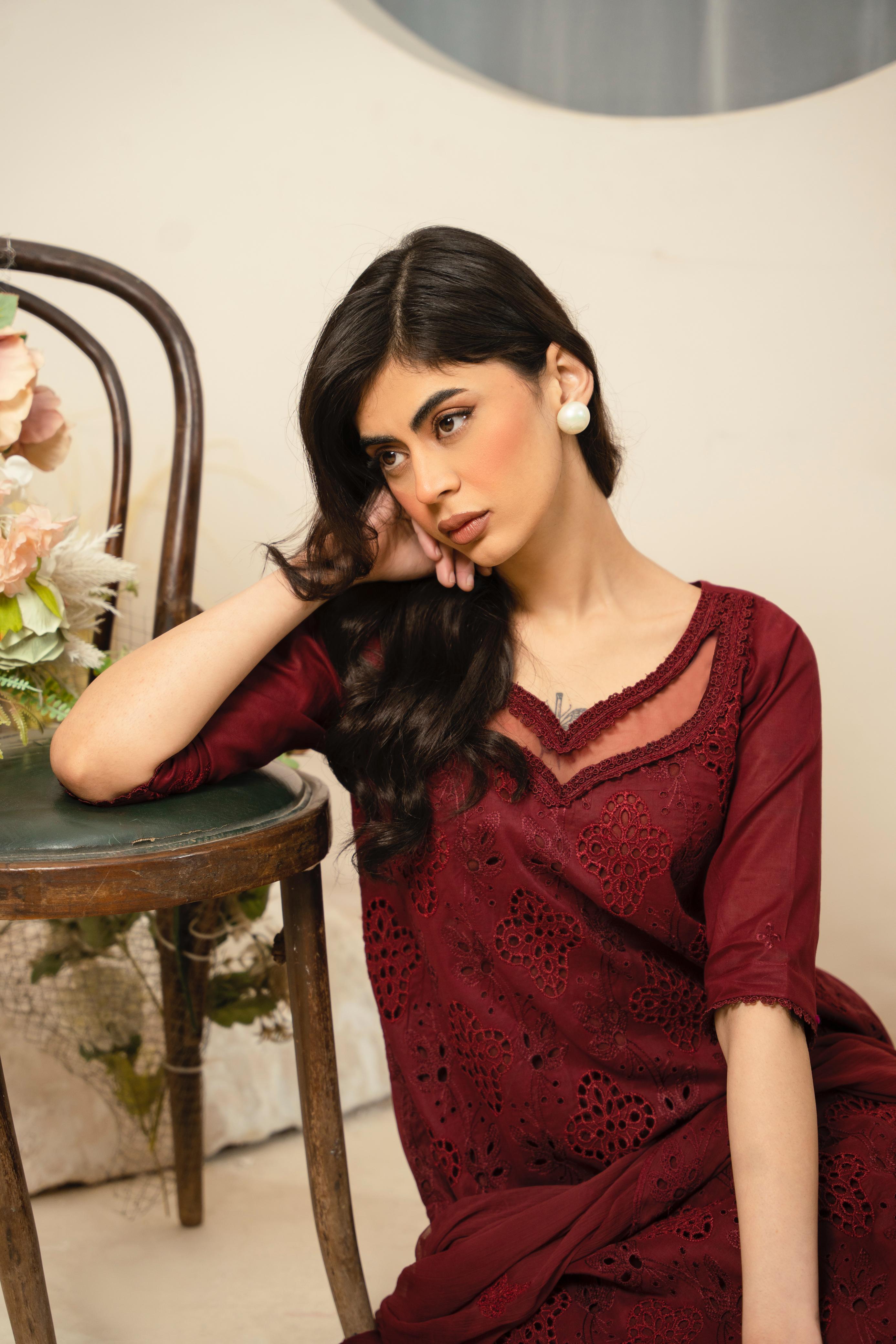 Maroon Charm  3PC Stitched