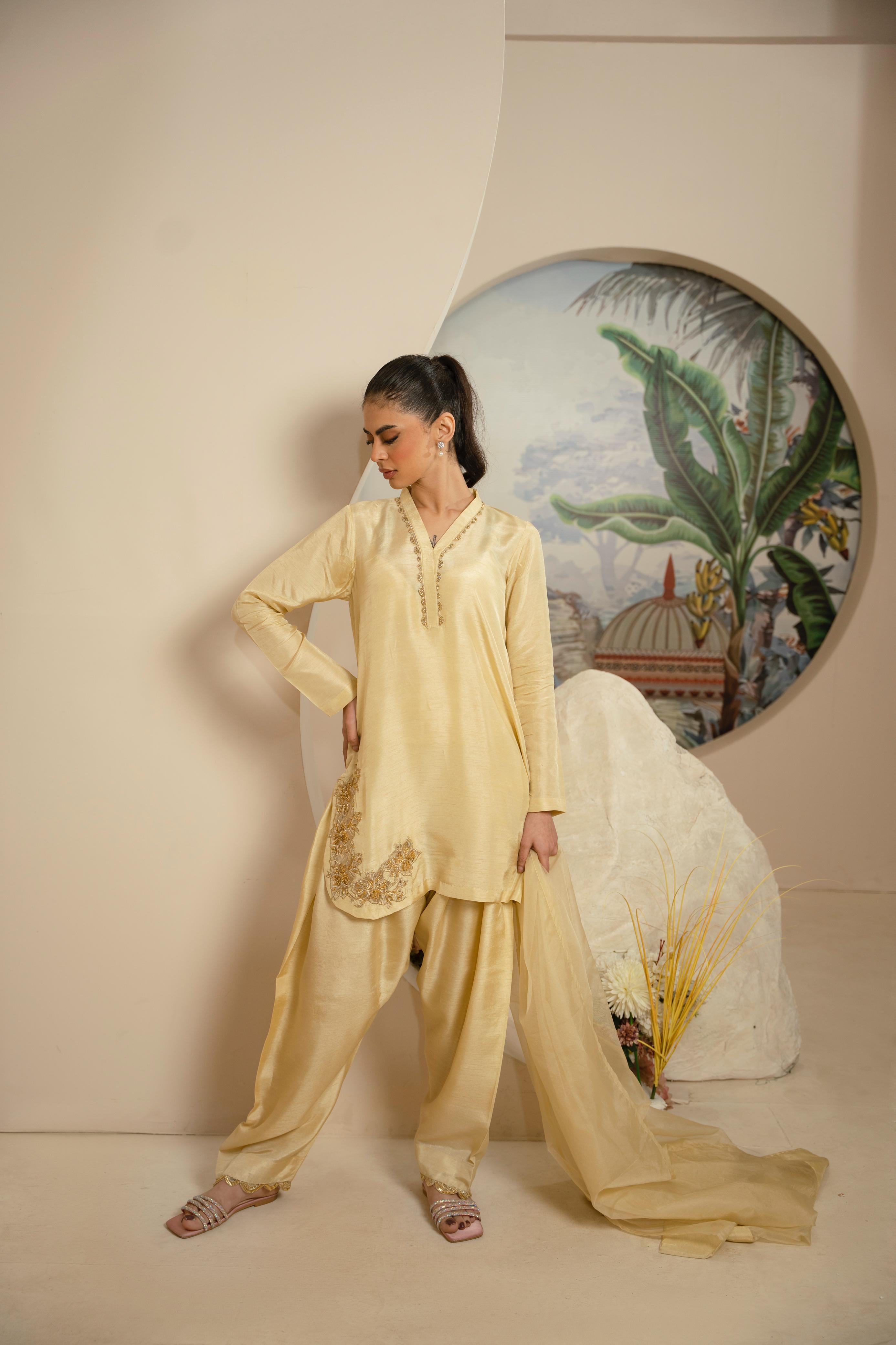 Golden Dusk Farshi Shalwar 3PC Stitched
