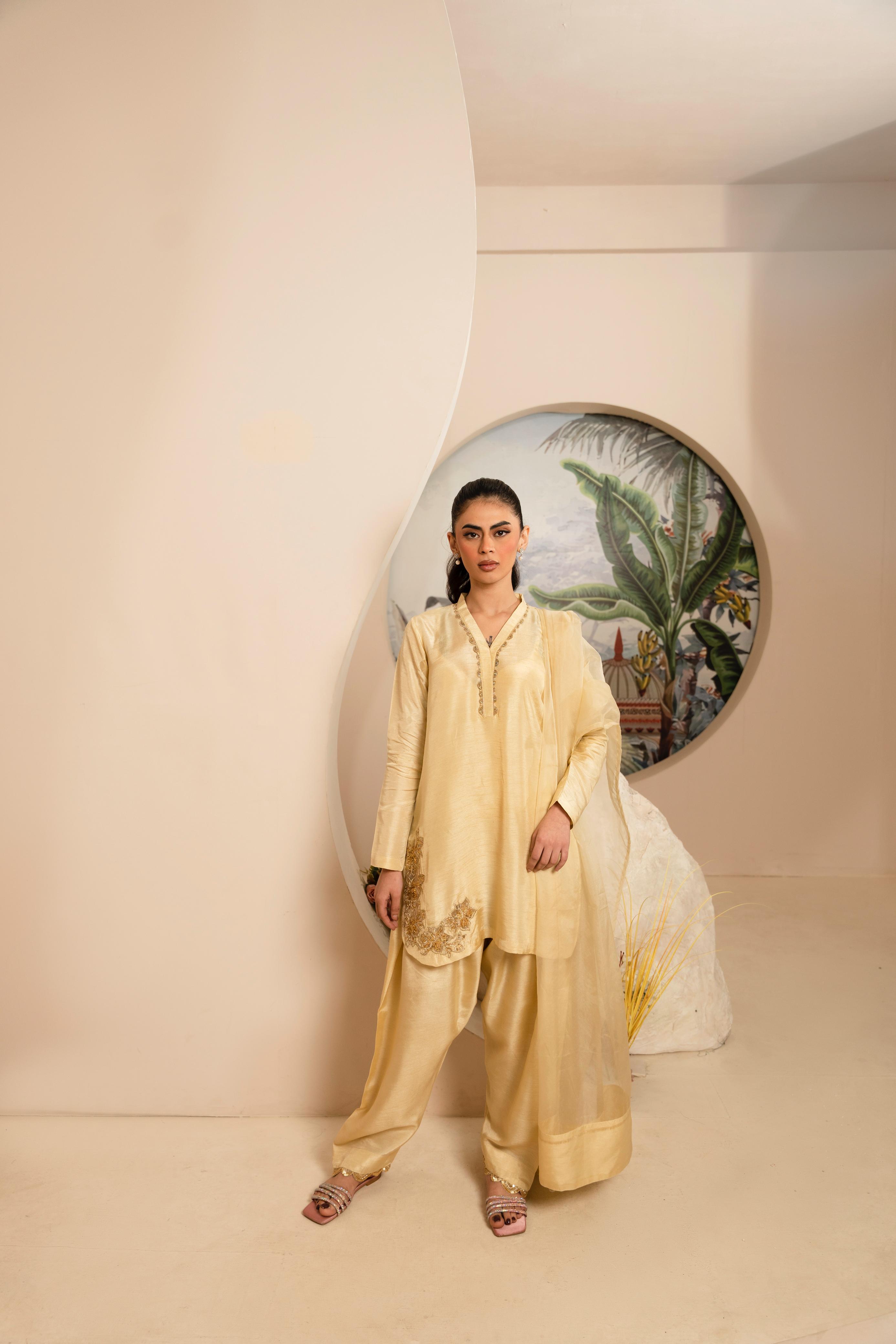 Golden Dusk Farshi Shalwar 3PC Stitched